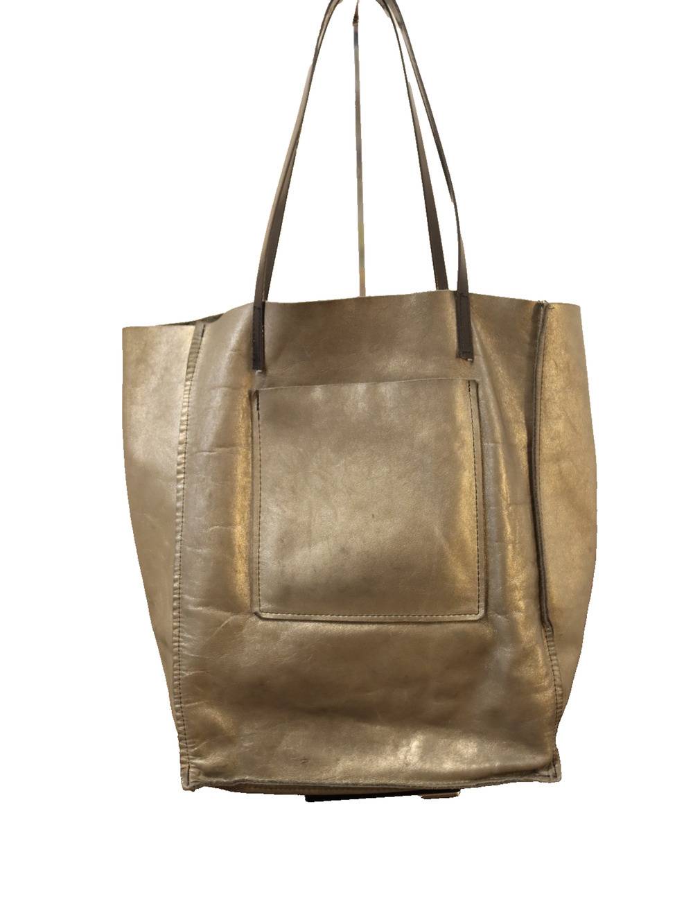 Brooklyn Industries Grey Metallic Tote Bag Leather Floppy